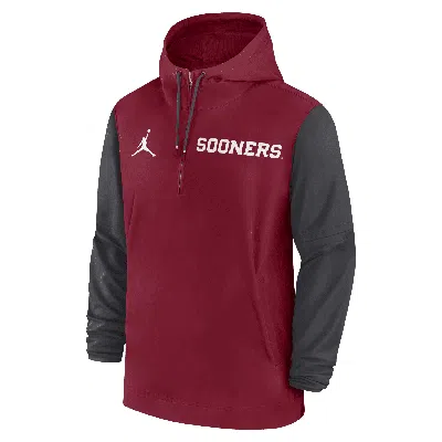 Jordan Men's Oklahoma Sooners Sideline Pre-game Player  College 1/2-zip Hooded Jacket In Red