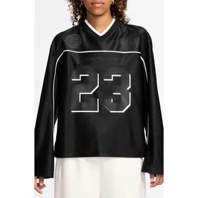 Jordan Oversize Long Sleeve V-neck Jersey Top In Black