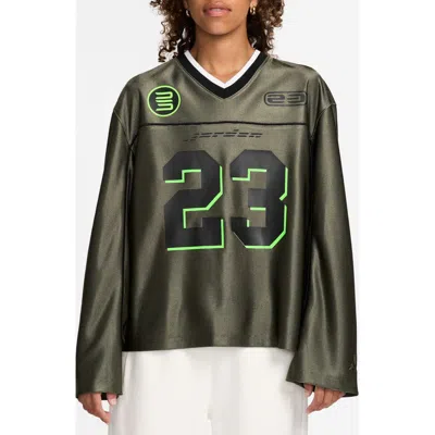 Jordan Oversize Long Sleeve V-neck Jersey Top In Green