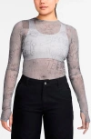 Jordan Print Sheer Long Sleeve Top In Gray