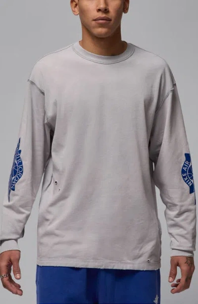 Jordan Rare Air Distressed Long Sleeve Graphic T-shirt In Grey