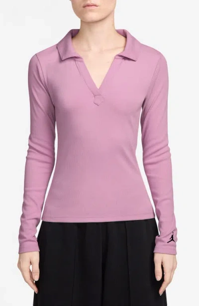Jordan Rib Long Sleeve Polo In Orchid/black