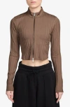 Jordan Rib Zip Front Top In Brown