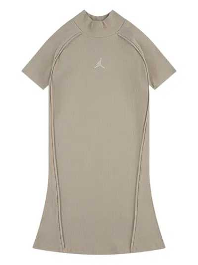 Jordan Kids' Ribbed Logo-embroidered Knitted Dress In Brown