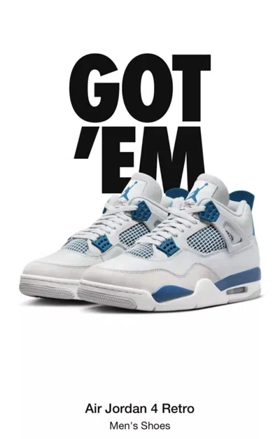 Pre-owned Jordan Size 10-13 - Air  4 Retro 2024 Military Blue Order Confirmed In White