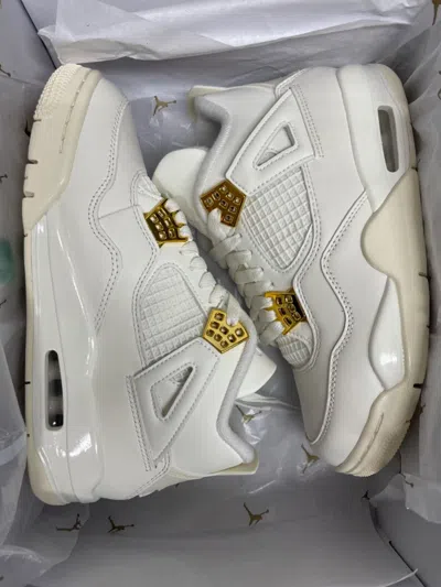 Pre-owned Jordan Sz W6-w12 Wmns Nike Air  4 Retro White Metallic Gold Aq9129-170