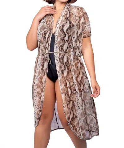 Jordan Taylor Animal Print Tie Waist Cover Up In Snake In Beige