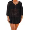 Jordan Taylor Plus Size Textured V-neck Lace Bell Sleeve Tunic Cover Up In Black In Black