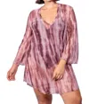 Jordan Taylor V-neck Bell Sleeve Tie Dye Tunic In Burgundy In Pink