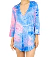 Jordan Taylor V-neck Bell Sleeve Tunic Top In Pink / Blue In Multi