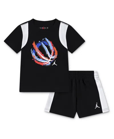 Jordan Babies' Toddler Boys 2-piece Ball Fire Mixed Shorts And T-shirt Set In Black