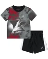 Jordan Little Boys 2-piece Triple Team Printed T-shirt And Shorts Set In Black