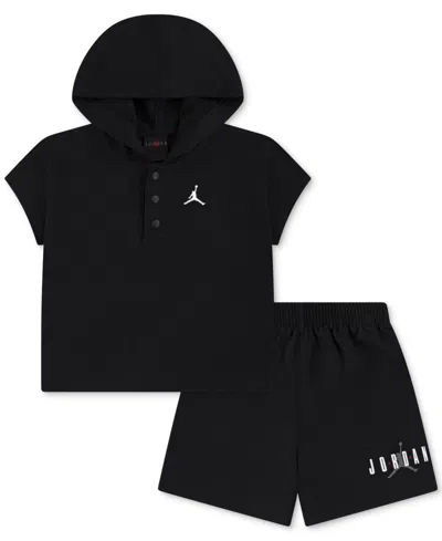 Jordan Babies' Toddler Boys Henley Hoodie & Shorts, 2 Piece Set In Black