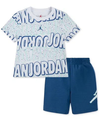 Jordan Kids' Toddler Boys Printed T-shirt & French Terry Shorts, 2 Piece Set In Industrial Blue