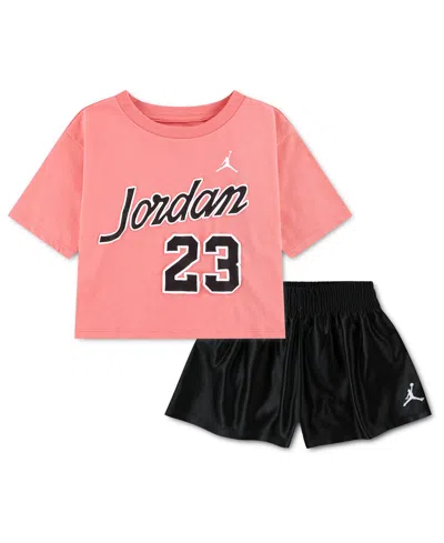 Jordan Babies' Toddler Girls' 2t-4t Flowy Durasheen Crewneck T-shirt And Shorts, 2-piece Set In Pink