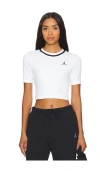 Jordan Stripe Crewneck Crop Top In White & Black