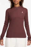 Jordan Waffle Texture Long Sleeve Half Zip Top In Burgundy