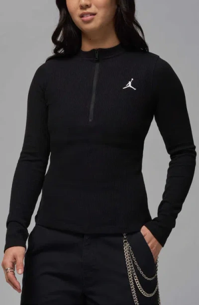 Jordan Waffle Texture Long Sleeve Half Zip Top In Black