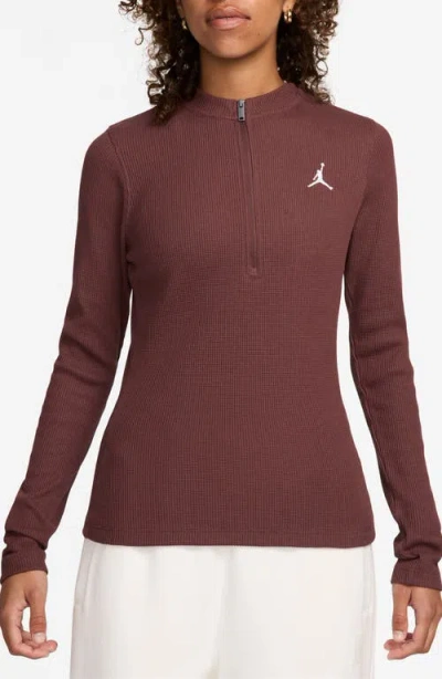 Jordan Waffle Texture Long Sleeve Half Zip Top In Dark Pony/white