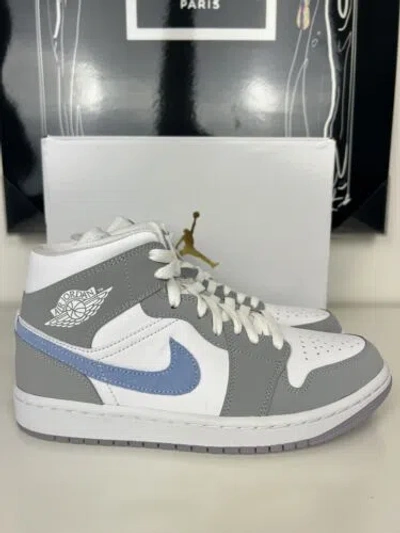 Pre-owned Jordan Wmns Air  1 Mid White Almnm Wolf Grey Bq6472-105 Women's Sz 10 / Men's 8.5