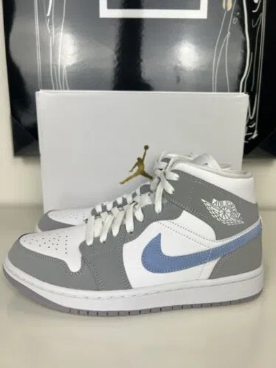 Pre-owned Jordan Wmns Air  1 Mid White Almnm Wolf Grey Bq6472-105 Women's Sz 8 / Men's 6.5