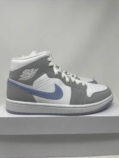 Pre-owned Jordan Wmns Nike Air  1 Mid Wolf Grey 5-12 White Aluminum Bq6472-105