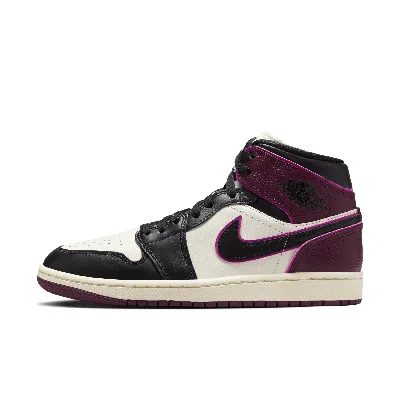Jordan Women's Air  1 Mid Se Shoes In Sail/ Black/ Pink/ Bordeaux