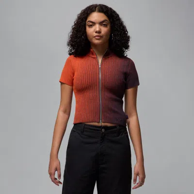 Jordan Women's Air  Full-zip Knit Top In Cave Purple/mantra Orange