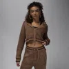 Jordan Knit Crop Cardigan In Brown