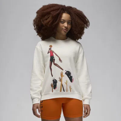Jordan Women's  Artist Series By Darien Birks Fleece Crew-neck Sweatshirt In White