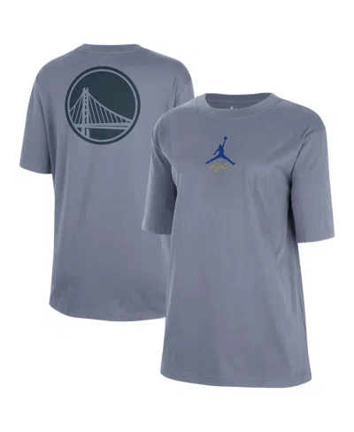 Jordan Women's Ash Golden State Warriors Courtside Statement Edition Boyfriend T-shirt In Blue