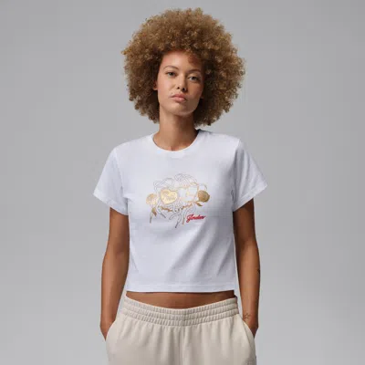 Jordan Metallic Logo Graphic Shrunken Cotton T-shirt In White
