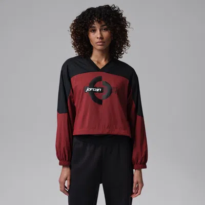 Jordan Women's  Brooklyn Woven Long-sleeve Graphic Pullover In Red