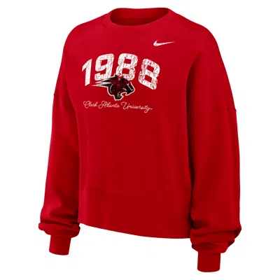 Jordan Women's  College Phoenix Fleece (clark Atlanta University) Crew-neck Sweatshirt In Red