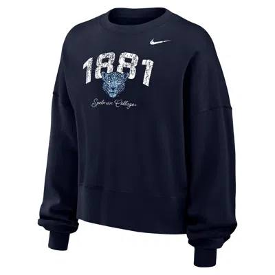 Jordan Women's  College Phoenix Fleece (spelman College) Crew-neck Sweatshirt In Blue