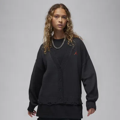 Jordan Women's  Distressed Cardigan In Black