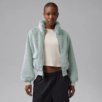 Jordan Womens Flight Faux Fur Jacket In Blue
