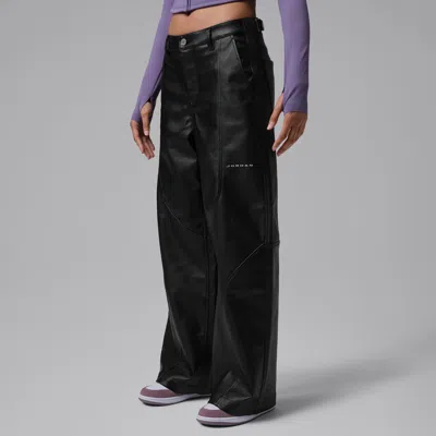 Jordan Women's  Flight Faux-leather Baggy Pants In Black