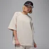 Jordan Women's  Flight Fleece Oversized Short-sleeve French Terry Top In White