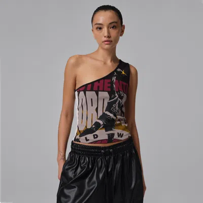 Jordan Flight Graphic Print One Shoulder Tank In Black