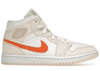 Pre-owned Jordan Women's  1 Mid Se Corduroy Sneakers In Sail/orange Quartz/white