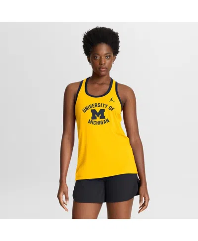Jordan Women's Maize Michigan Wolverines Uni Name Tri-blend Dri-fit Racerback Tank Top In White
