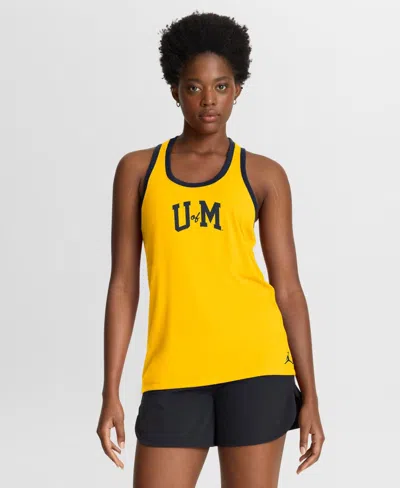 Jordan Women's Maize/navy Michigan Wolverines Tri-blend Dri-fit Racerback Tank Top In Yellow