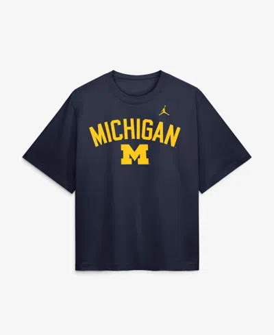 Jordan Women's Navy Michigan Wolverines Arch Logo Boxy T-shirt In Blue