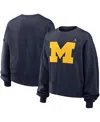Jordan Women's Navy Michigan Wolverines Essential Fleece Oversized Logo Pullover Top In Navy