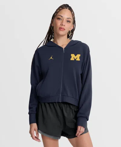 Jordan Women's Navy Michigan Wolverines Mantra Cropped Full-zip Hoodie In Blue