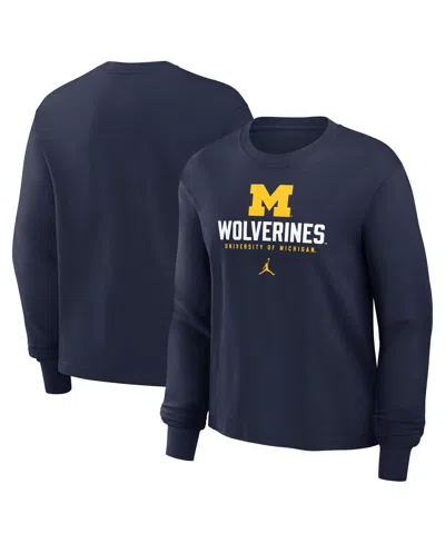 Jordan Women's Navy Michigan Wolverines Primetime University Long Sleeve Boxy T-shirt