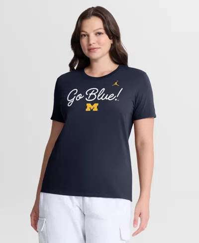 Jordan Women's Navy Michigan Wolverines Script Mantra Logo T-shirt In Blue