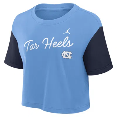 Jordan Women's North Carolina Script  Brand Dri-fit College Cropped T-shirt In Blue