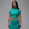 Jordan Mock Neck Crop Top In Green